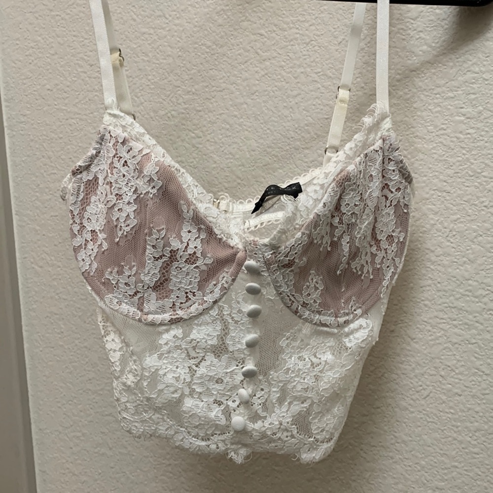 White Fox Lace Bustier Crop Top